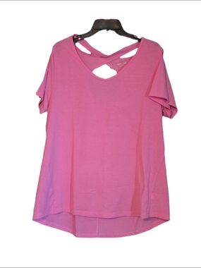 bcg Pink Short-Sleeve V-Neck Top with Crisscross Back